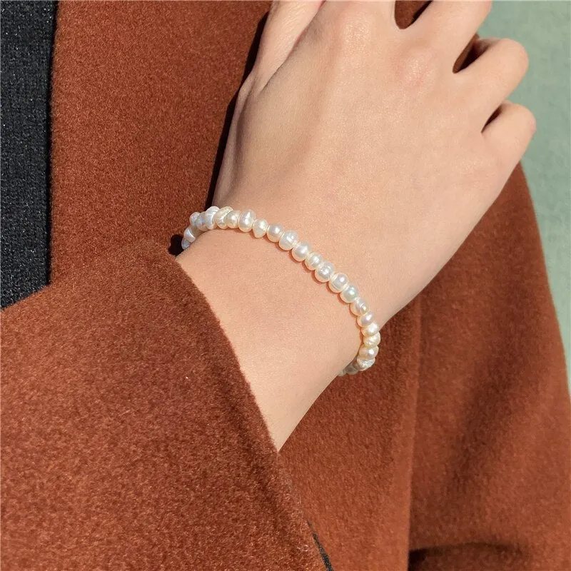 Freshwater White Pearl Bracelet Elastic Baroque