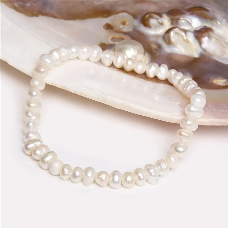 Freshwater White Pearl Bracelet Elastic Baroque