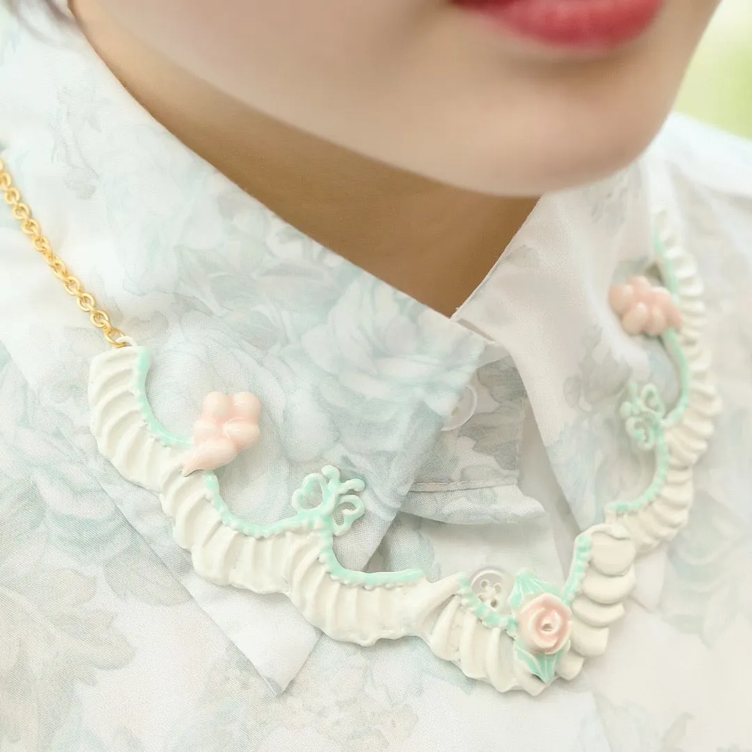 Frill Rose Cream Necklace【Japan Jewelry】