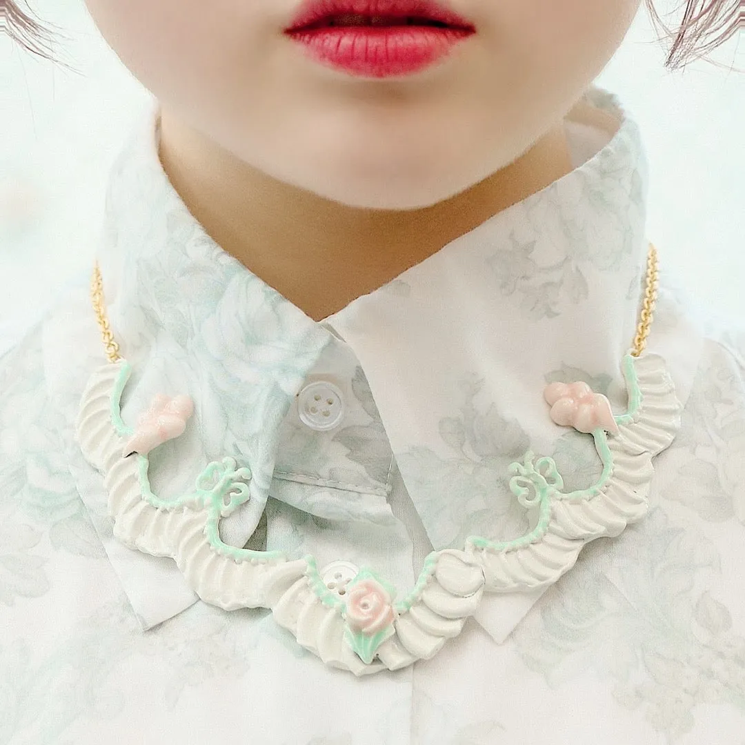 Frill Rose Cream Necklace【Japan Jewelry】