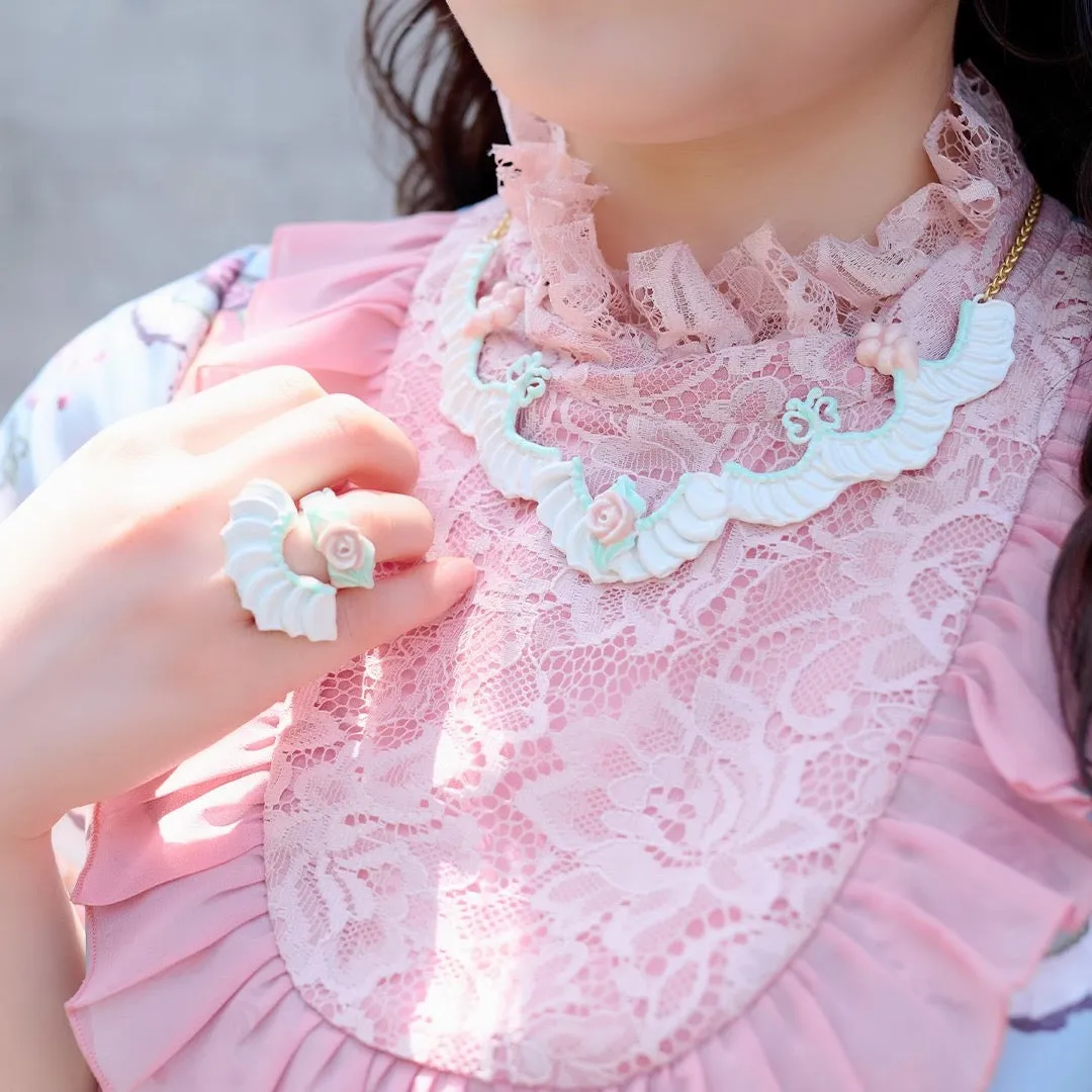 Frill Rose Cream Necklace【Japan Jewelry】