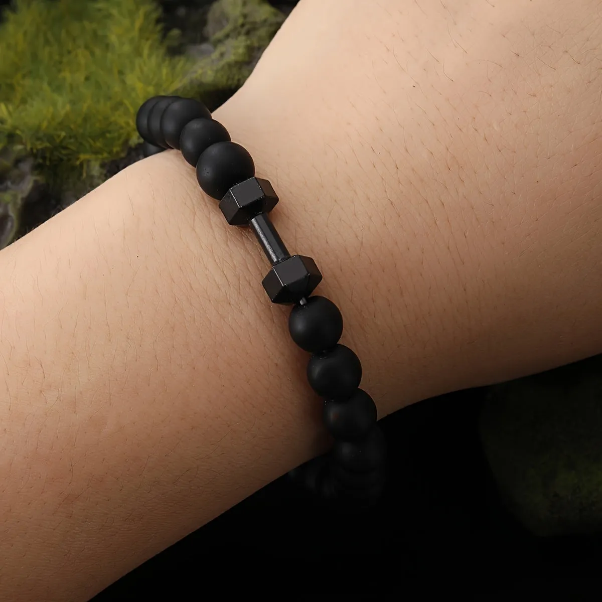Frosted Bead Dumbbell Bracelet Men Fitness Style Gift