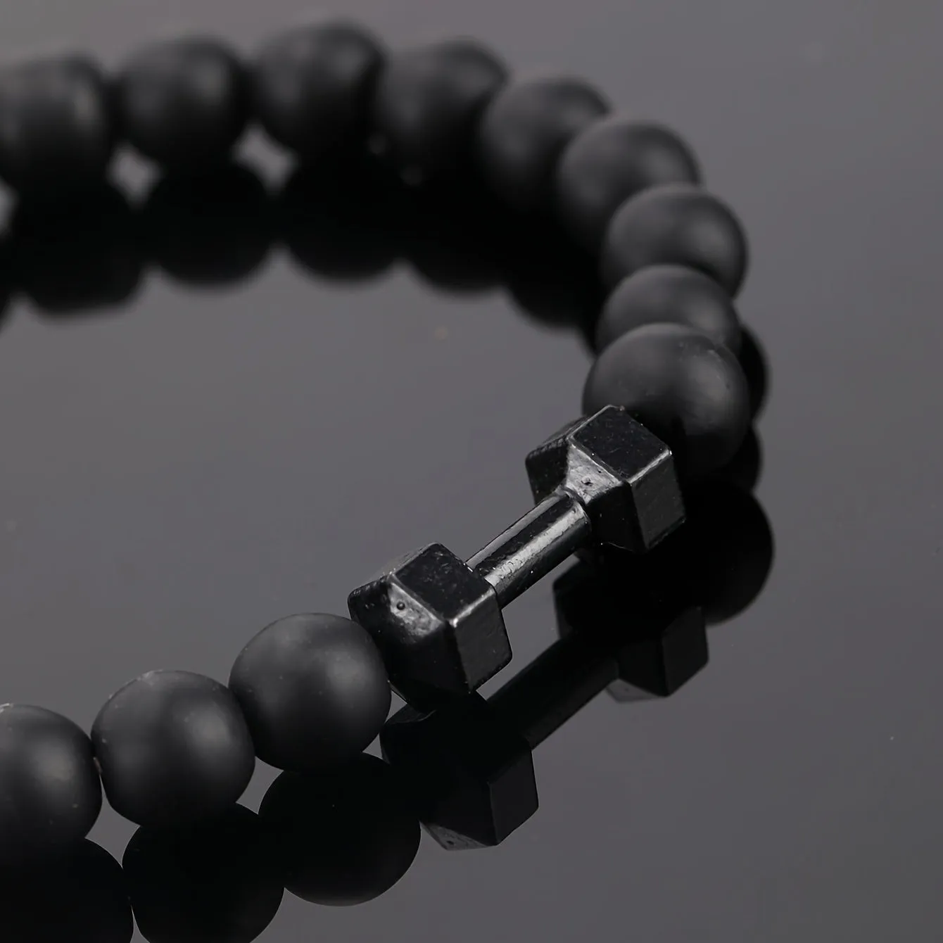 Frosted Bead Dumbbell Bracelet Men Fitness Style Gift