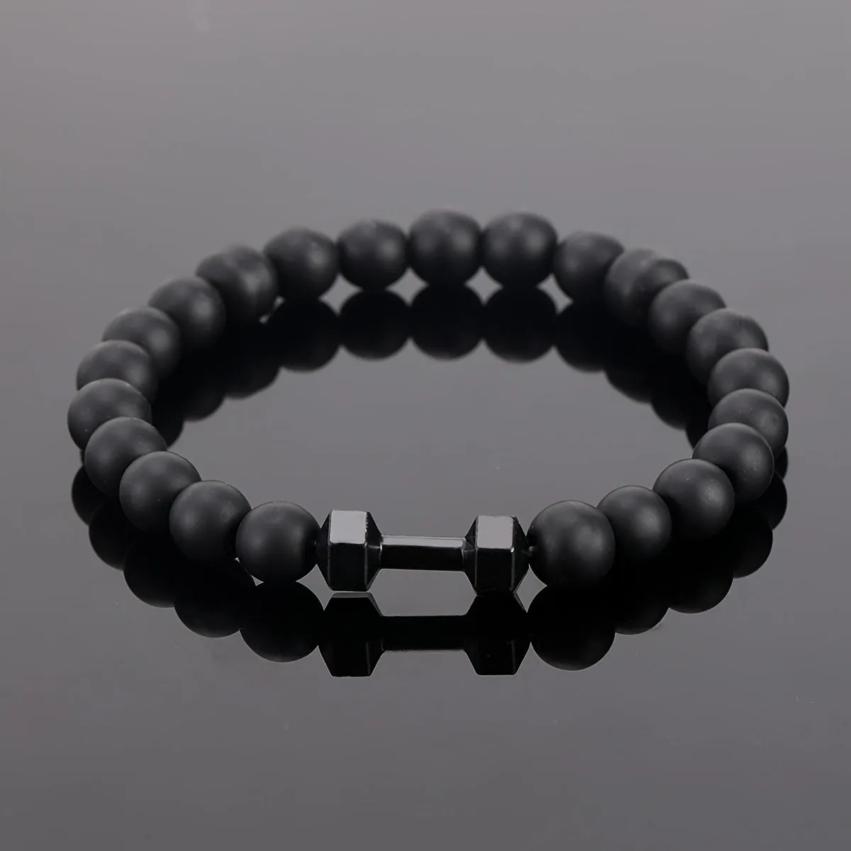 Frosted Bead Dumbbell Bracelet Men Fitness Style Gift