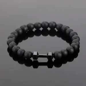 Frosted Bead Dumbbell Bracelet Men Fitness Style Gift