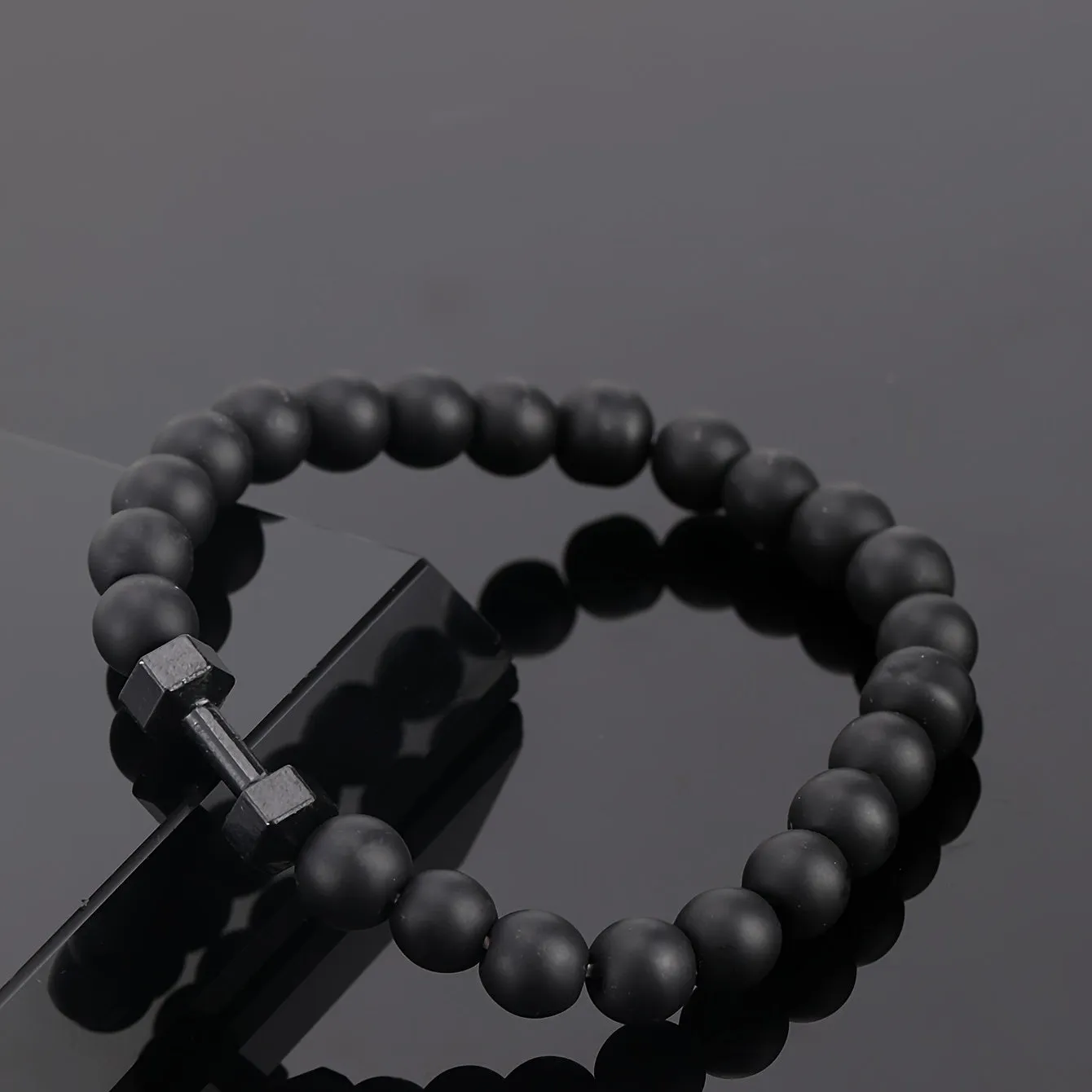 Frosted Bead Dumbbell Bracelet Men Fitness Style Gift