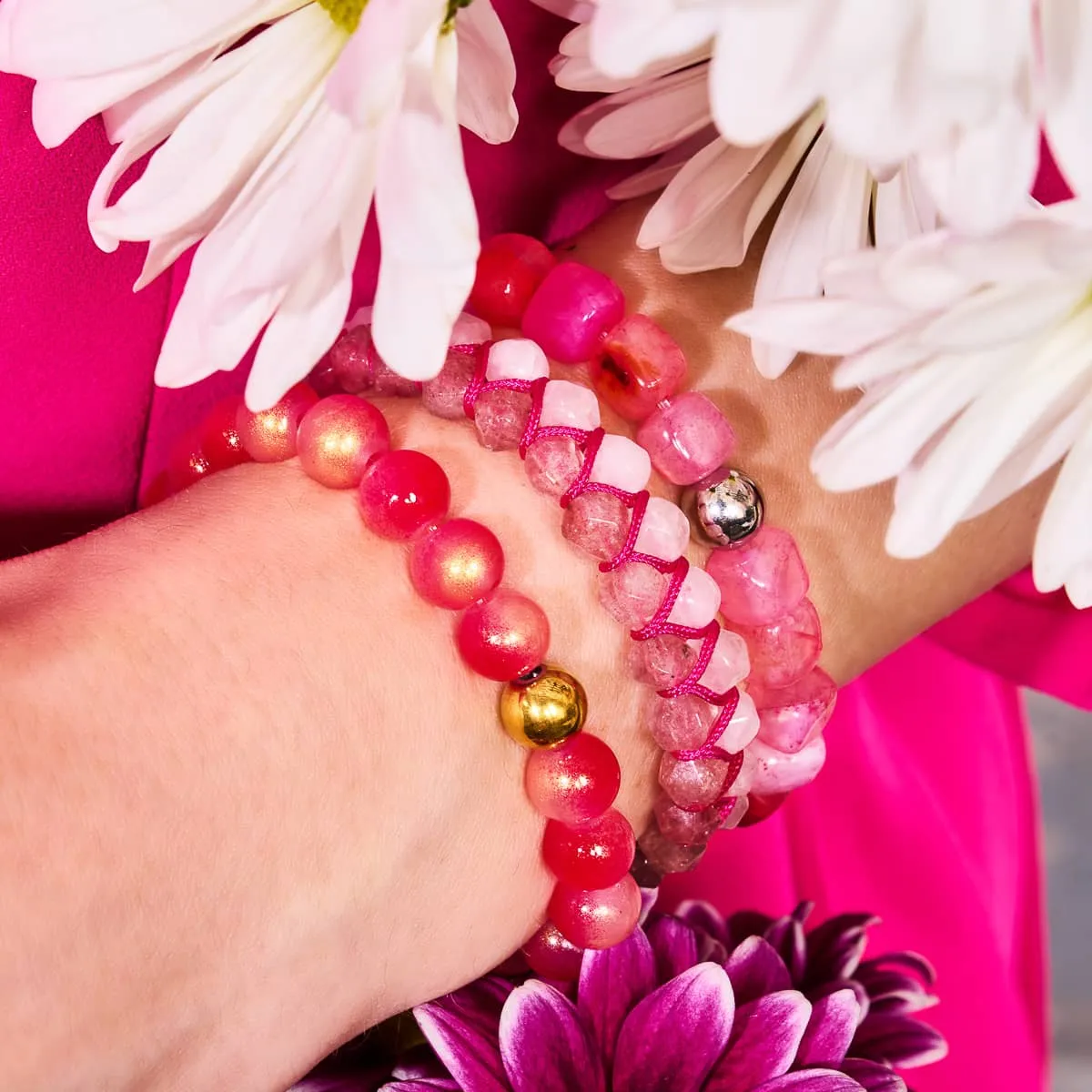 Fuchsia Agate | Silver | Gemstone Pebble Bracelet