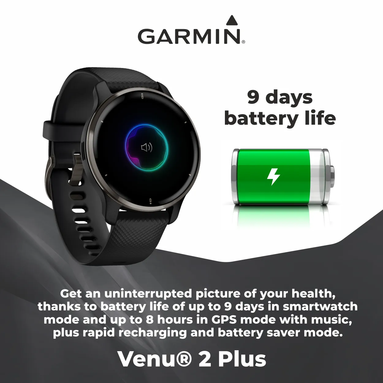 Garmin Venu 2 Plus GPS Multisport Smartwatch with Call and Text, Music, Adv HM FF