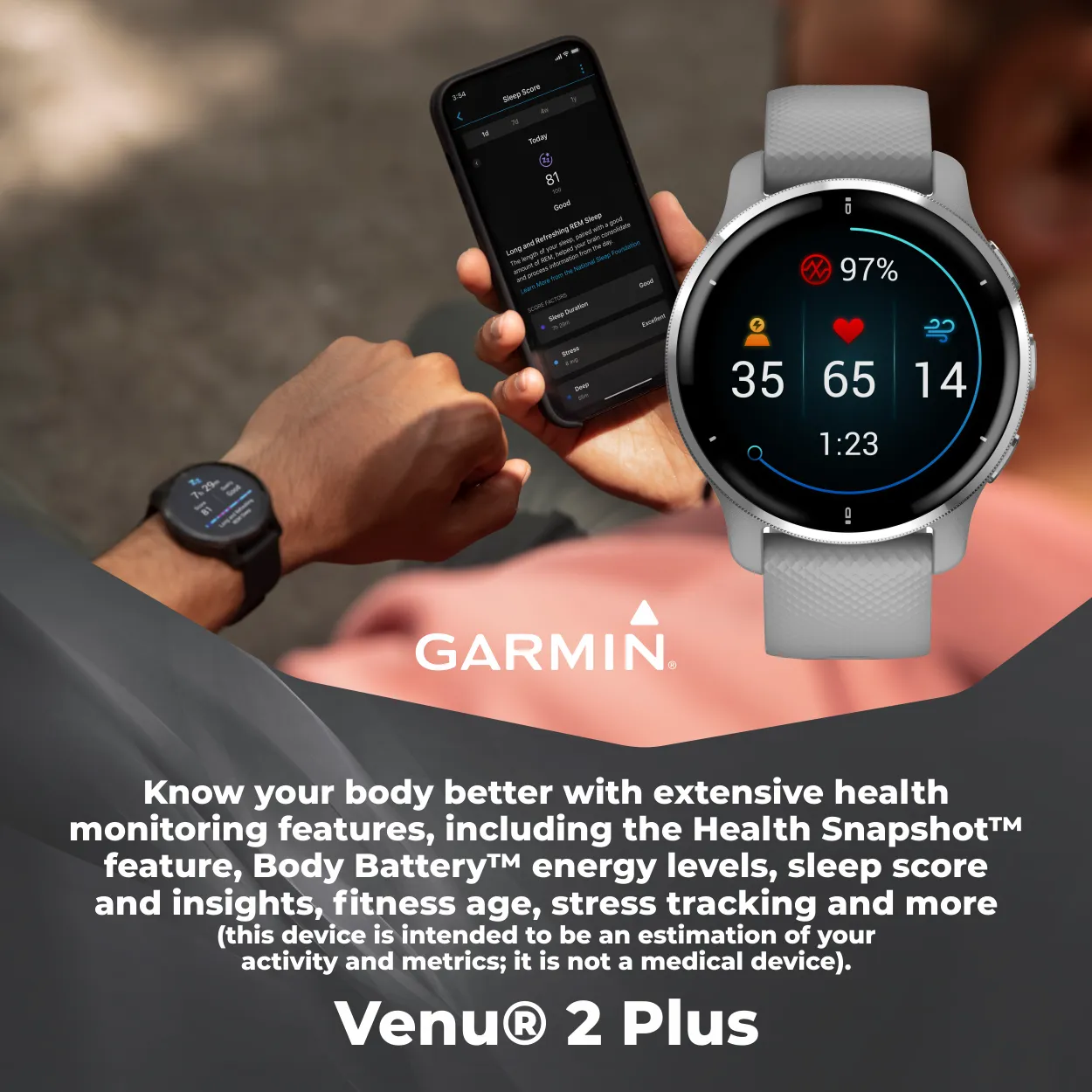 Garmin Venu 2 Plus GPS Multisport Smartwatch with Call and Text, Music, Adv HM FF