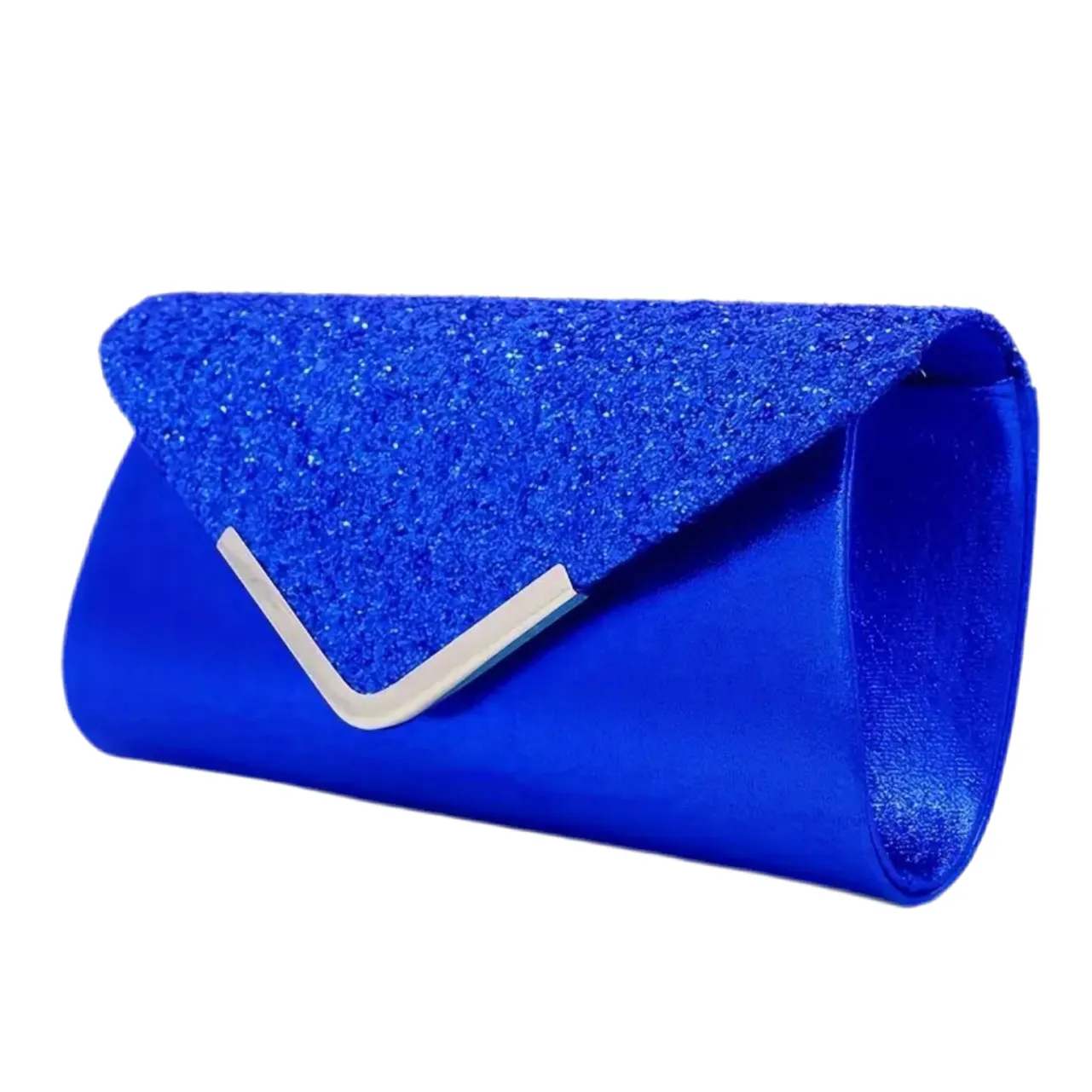 Glittery Metallic Royal Blue Clutch Evening Bag Jewelry Set