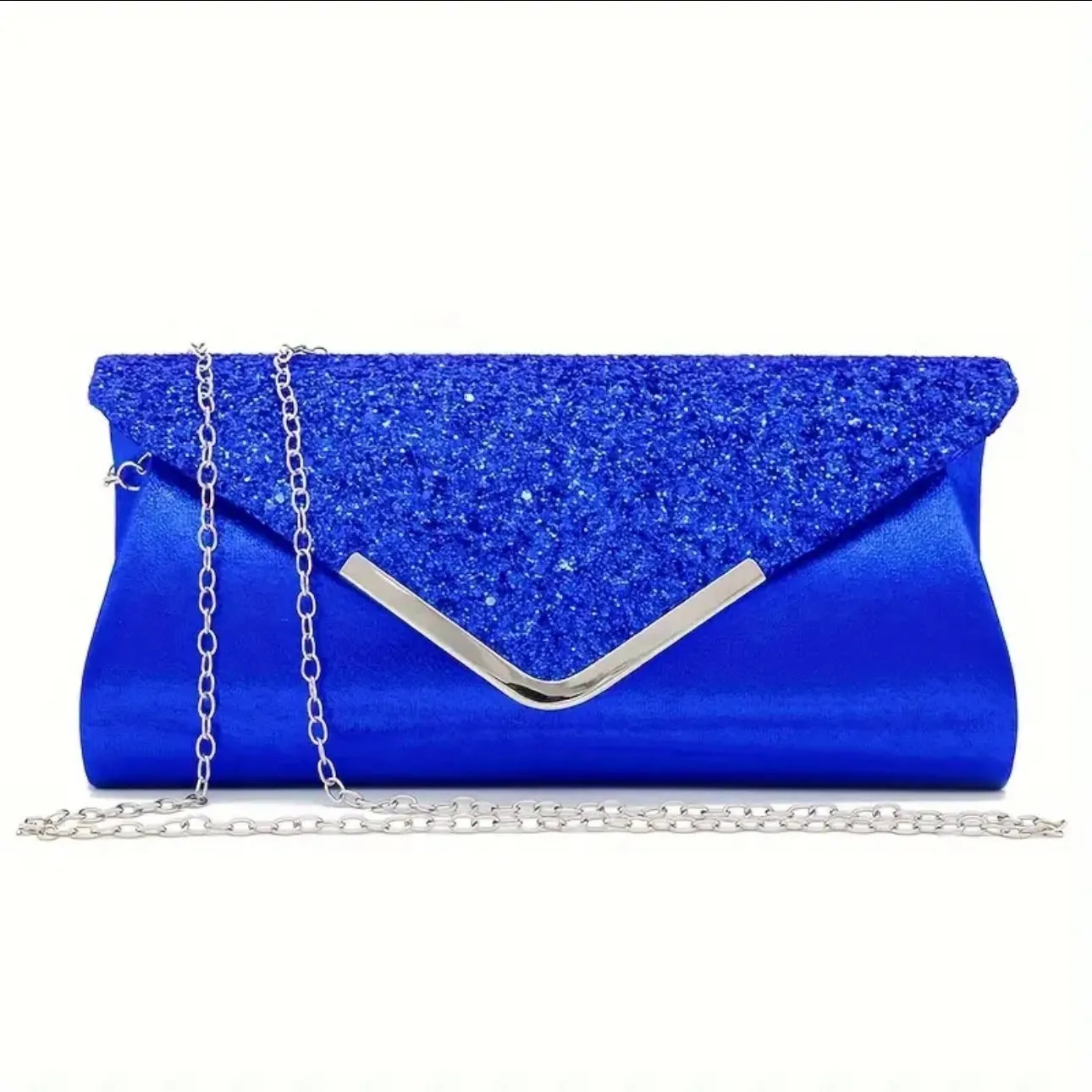 Glittery Metallic Royal Blue Clutch Evening Bag Jewelry Set
