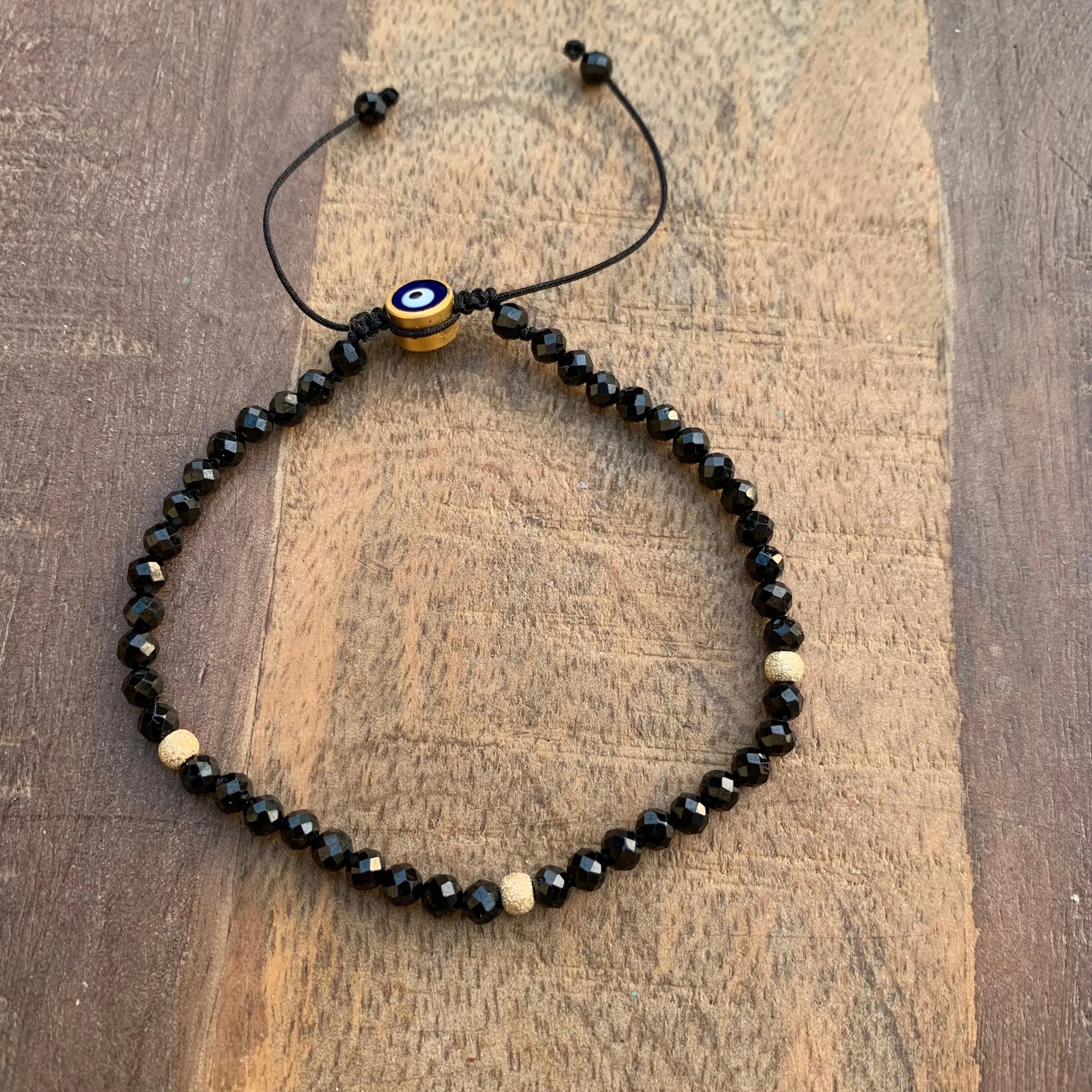 Gold - Black Onyx Adjustable Beaded Bracelet