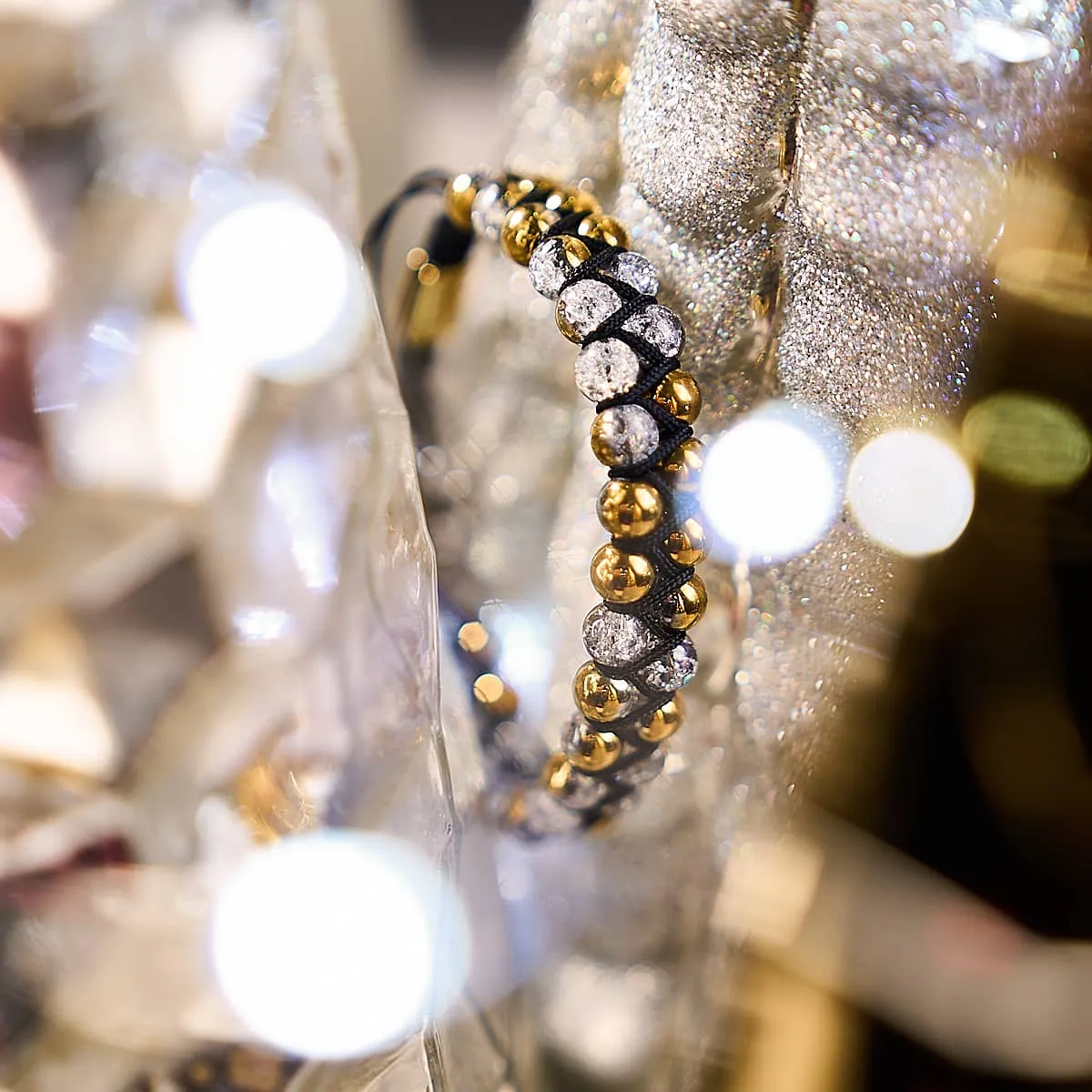 Gold Chrome x White | Glitter Glass Double Bracelet