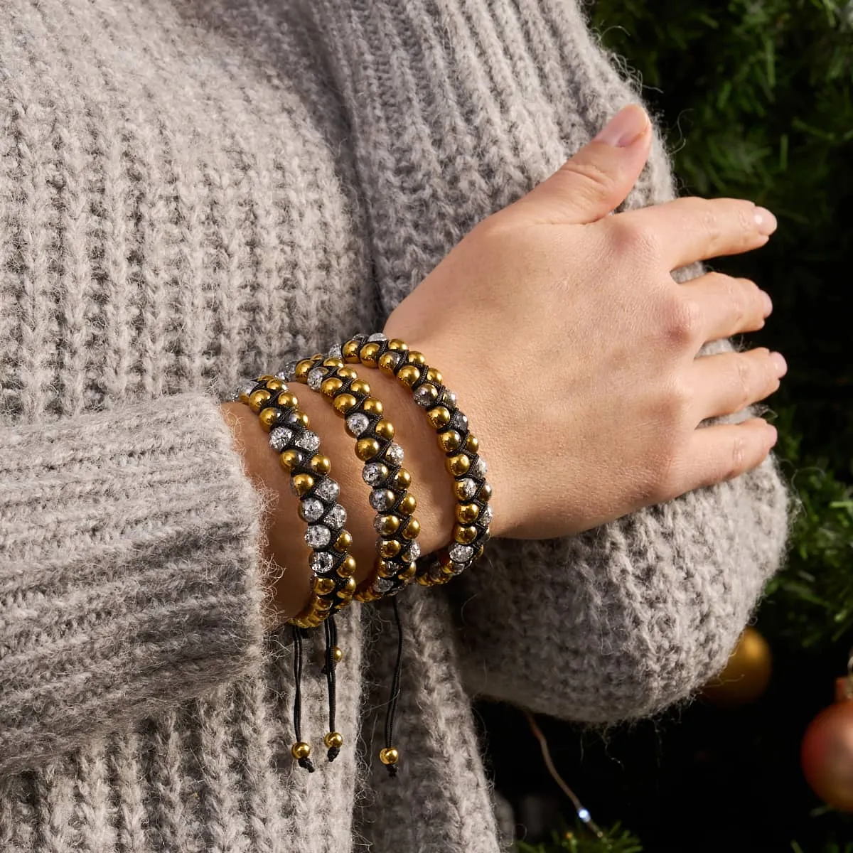 Gold Chrome x White | Glitter Glass Double Bracelet