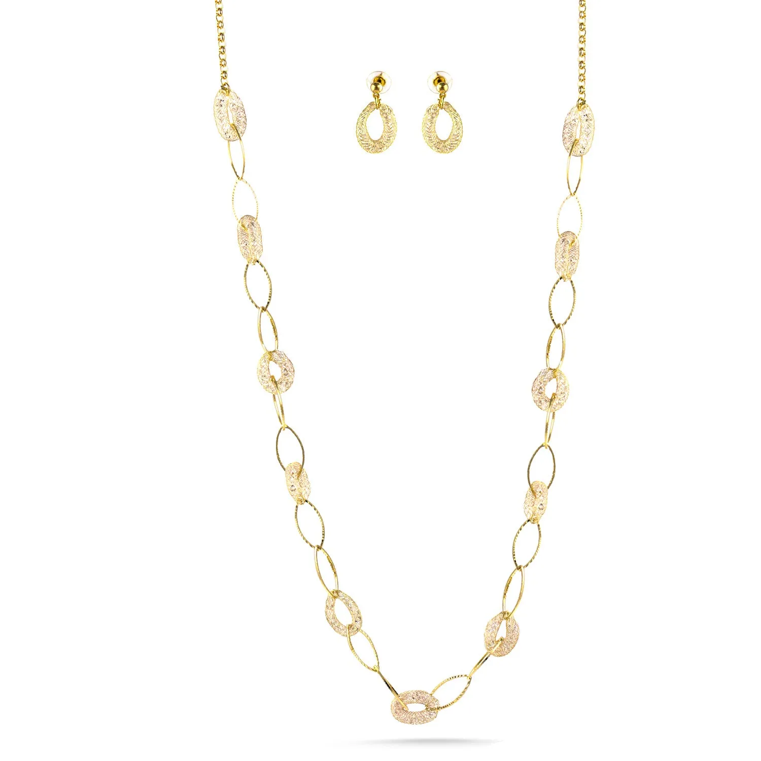 GOLD CRYSTAL WIRE MESH NET TUBE COLLECTION NECKLACE INSIDE CRYSTAL WIRE MESH EARRINGS AND NECKLACE #SWKK-8149 GLD (TG18)