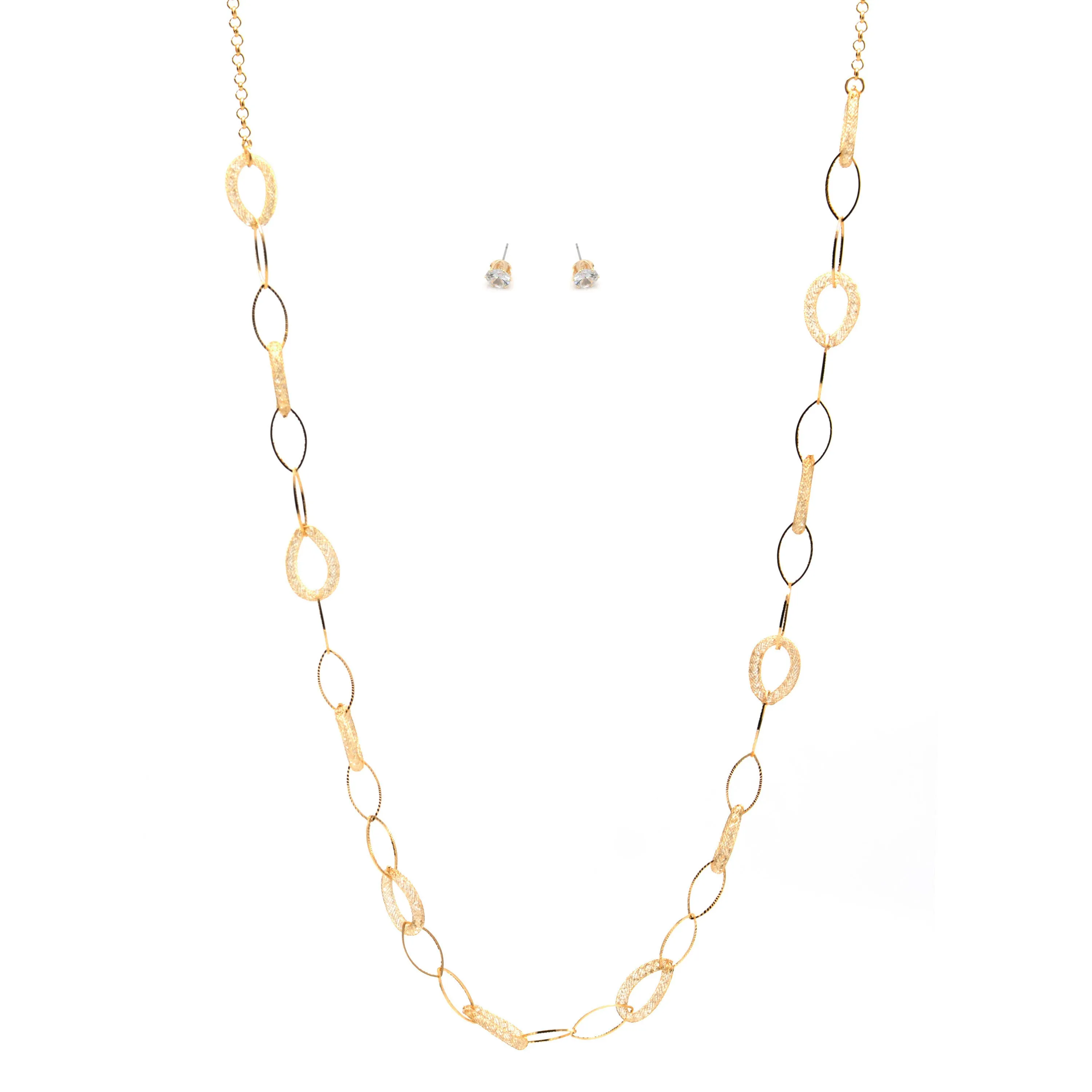 GOLD CRYSTAL WIRE MESH NET TUBE COLLECTION NECKLACE INSIDE CRYSTAL WIRE MESH EARRINGS AND NECKLACE #SWKK-8149 GLD (TG18)
