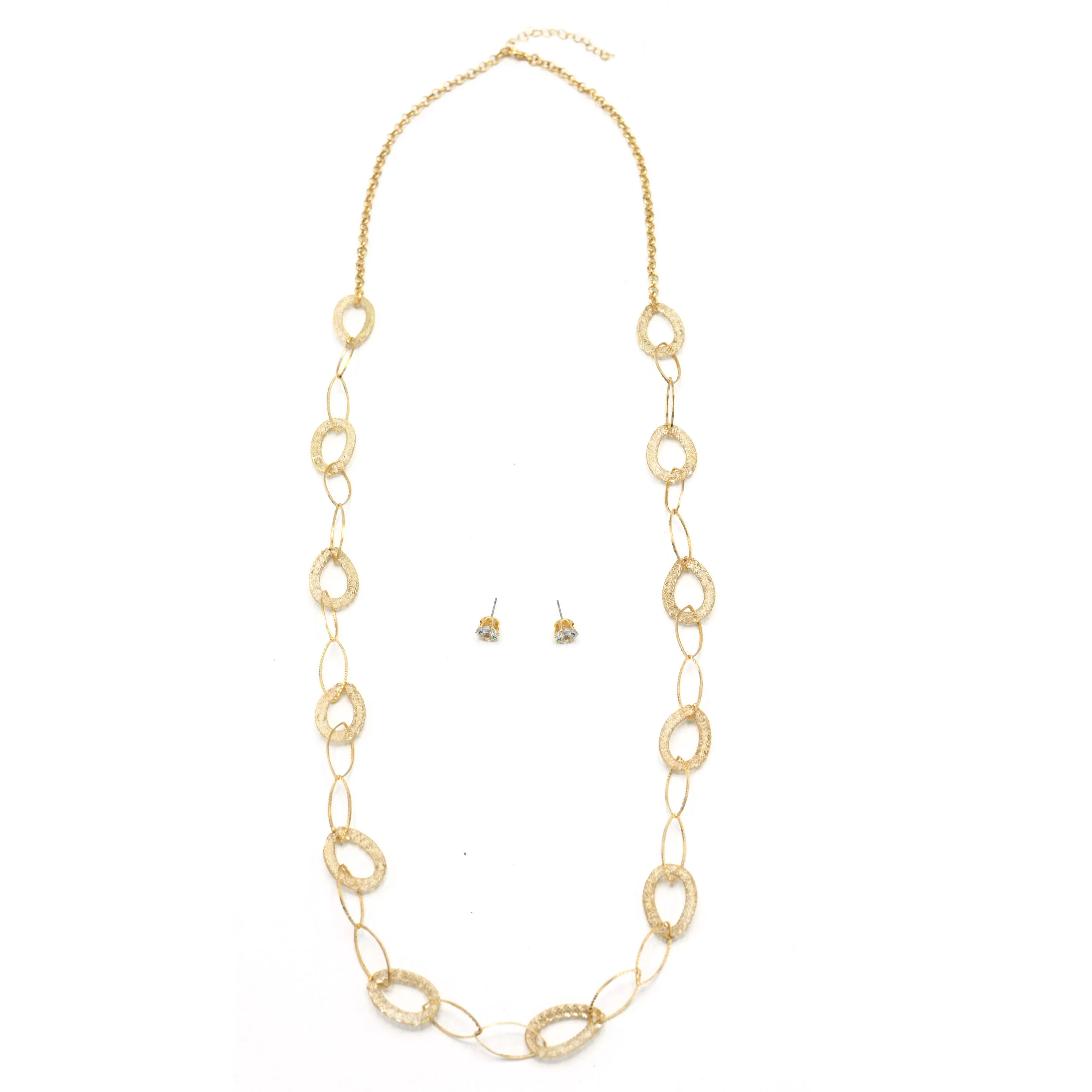 GOLD CRYSTAL WIRE MESH NET TUBE COLLECTION NECKLACE INSIDE CRYSTAL WIRE MESH EARRINGS AND NECKLACE #SWKK-8149 GLD (TG18)