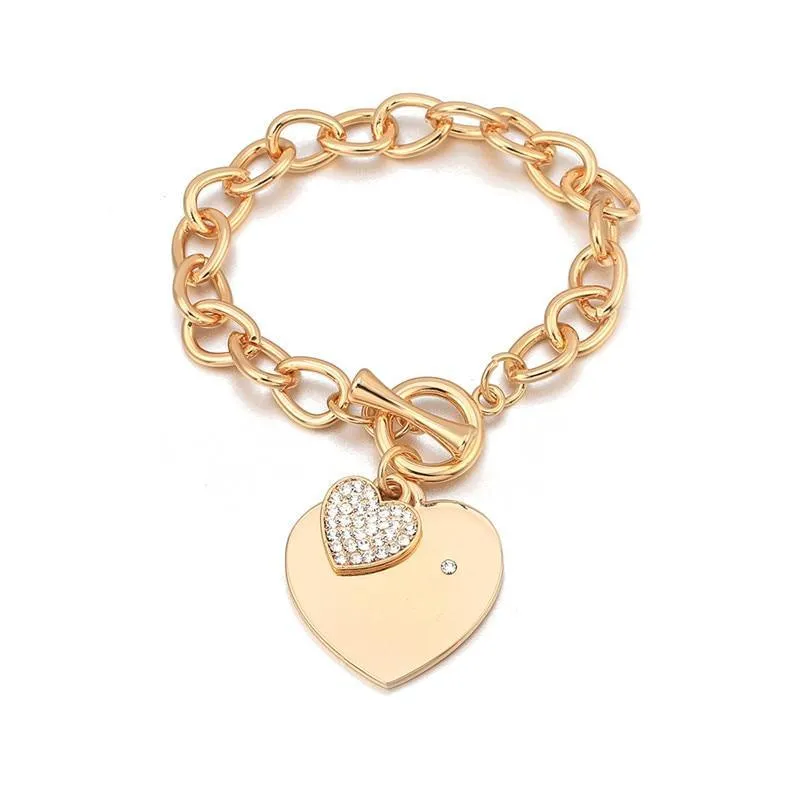 Gold Love Heart Charm Bracelets For Women Accessories Silver Color Link Chain Bracelets & Bangles Trendy Jewelry Design