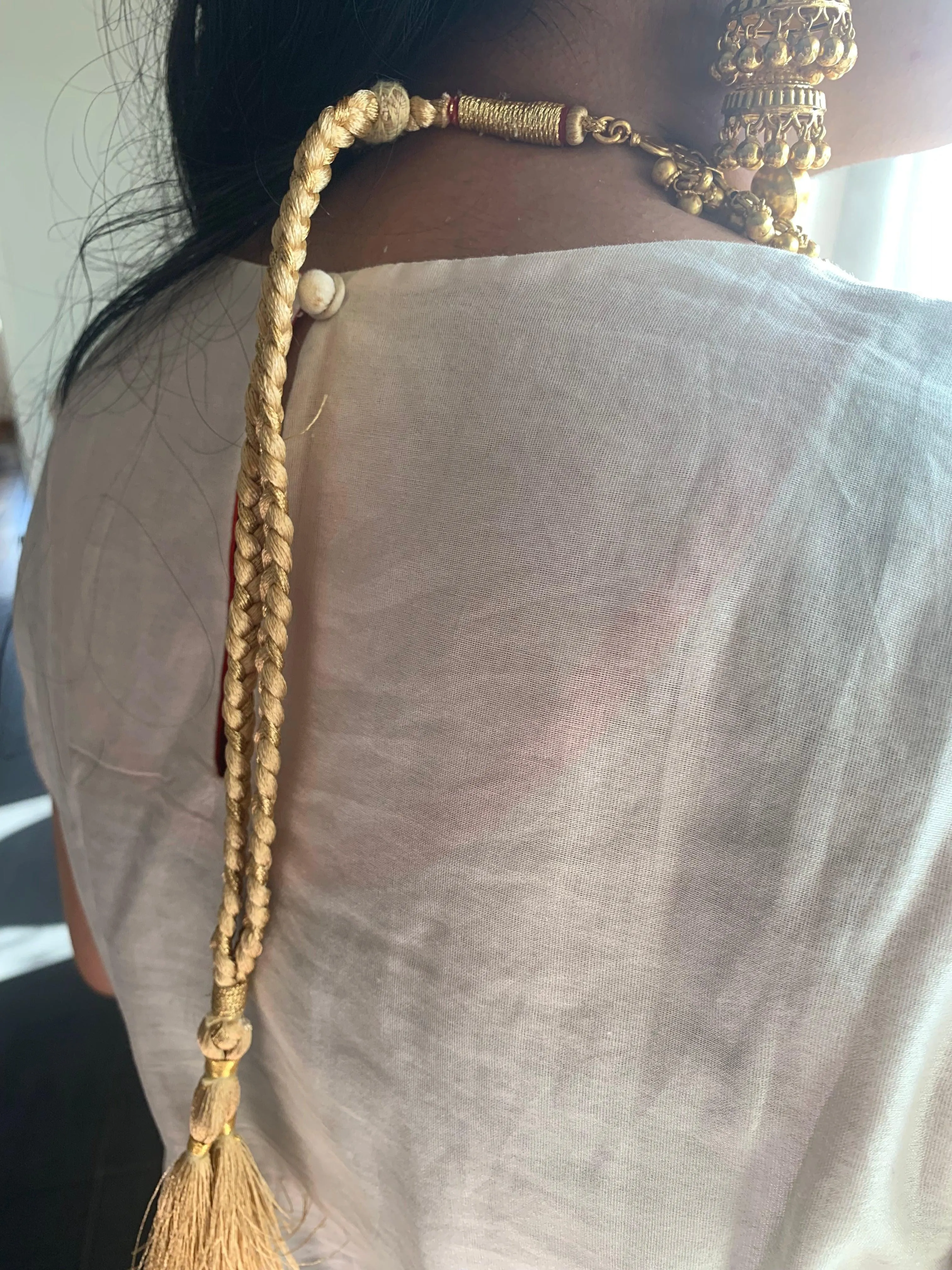 Gold Mesh Necklace & Double-Jhumka Earrings Set