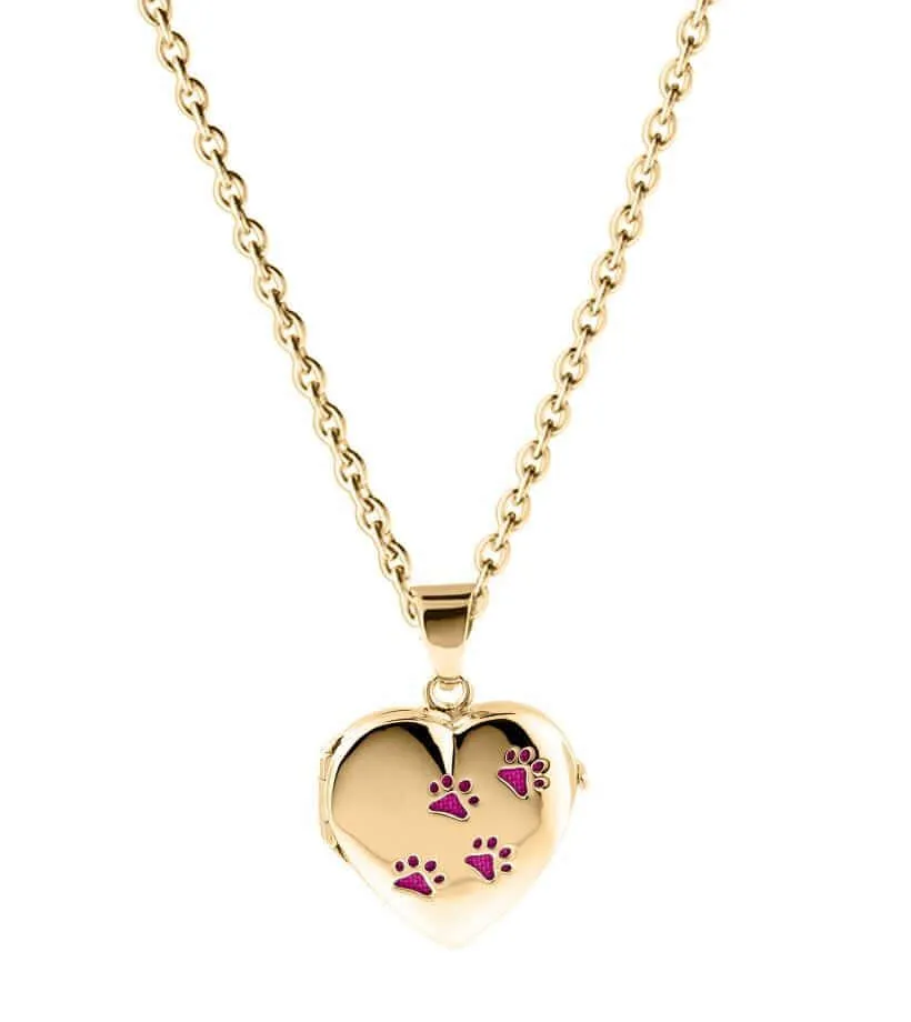 Gold Paw Print Locket Urn (10K)