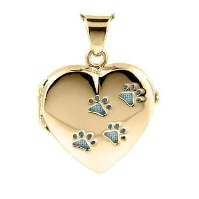 Gold Paw Print Locket Urn (10K)