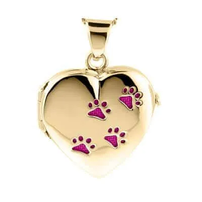 Gold Paw Print Locket Urn (10K)