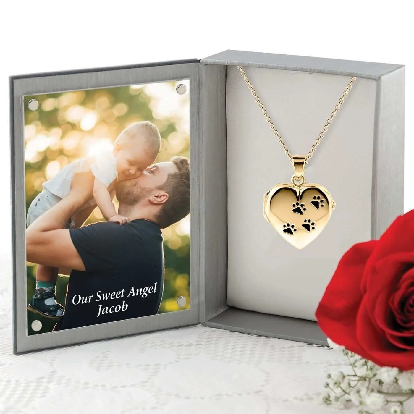 Gold Paw Print Locket Urn (10K)