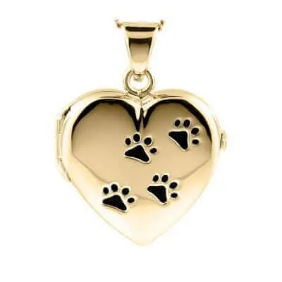 Gold Paw Print Locket Urn (10K)