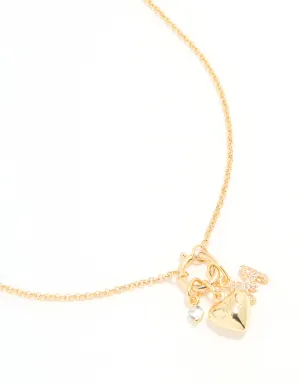 Gold Plated Bubble M & Heart Charm Necklace