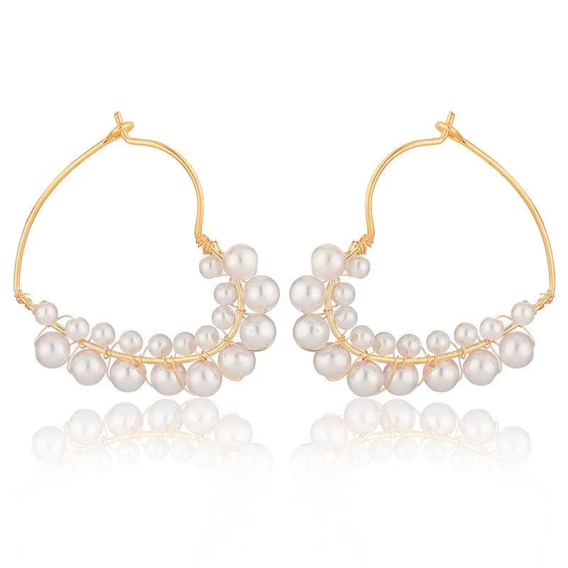 Gold Plated Embellished With Pearls Drop Earrings