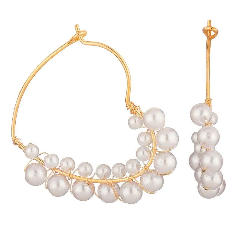 Gold Plated Embellished With Pearls Drop Earrings