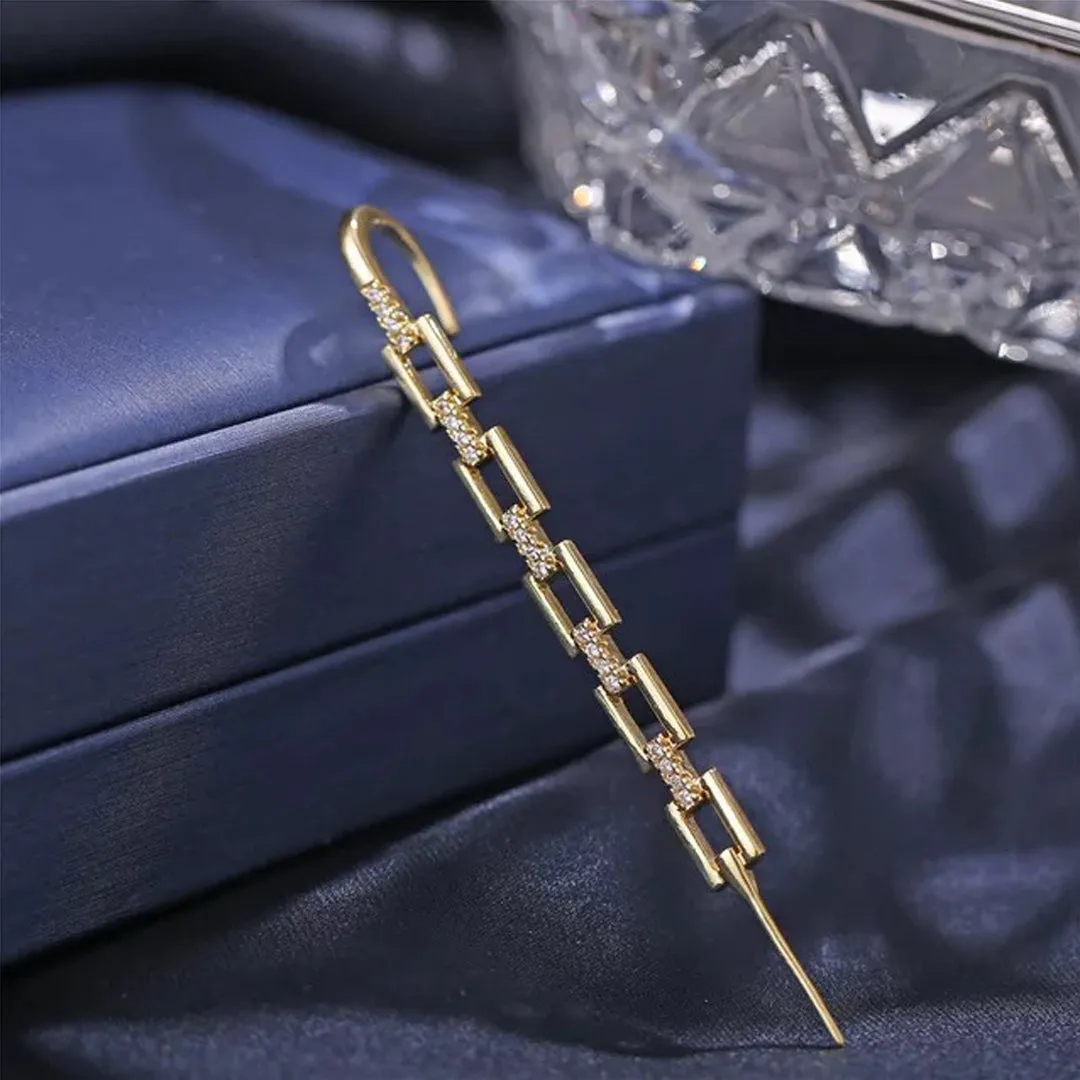 Gold Plated Zircon Chain Korean Earcuff