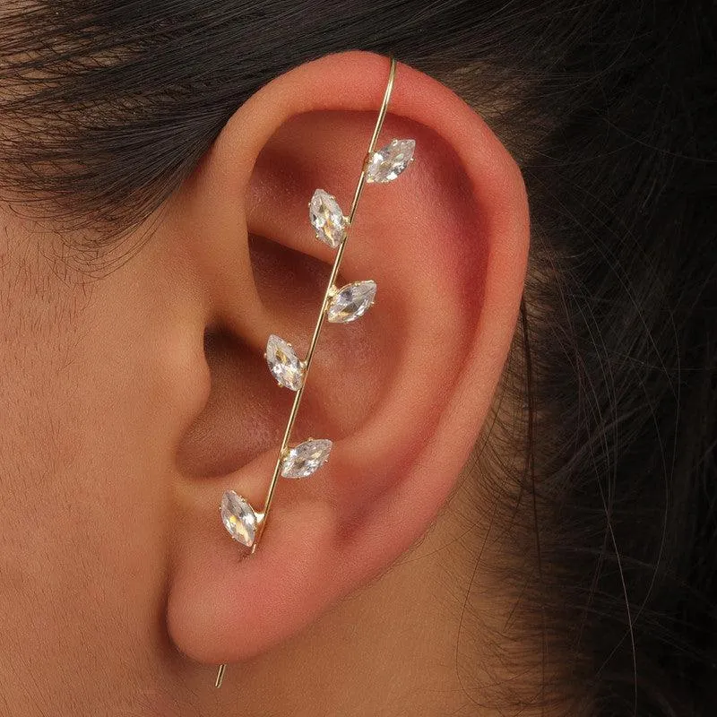 Gold Plated Zircon Leaf Korean Earcuff
