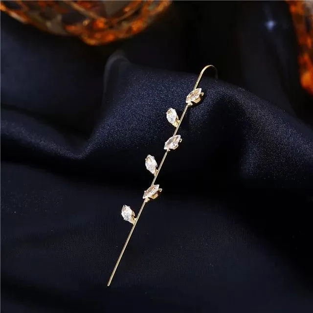 Gold Plated Zircon Leaf Korean Earcuff