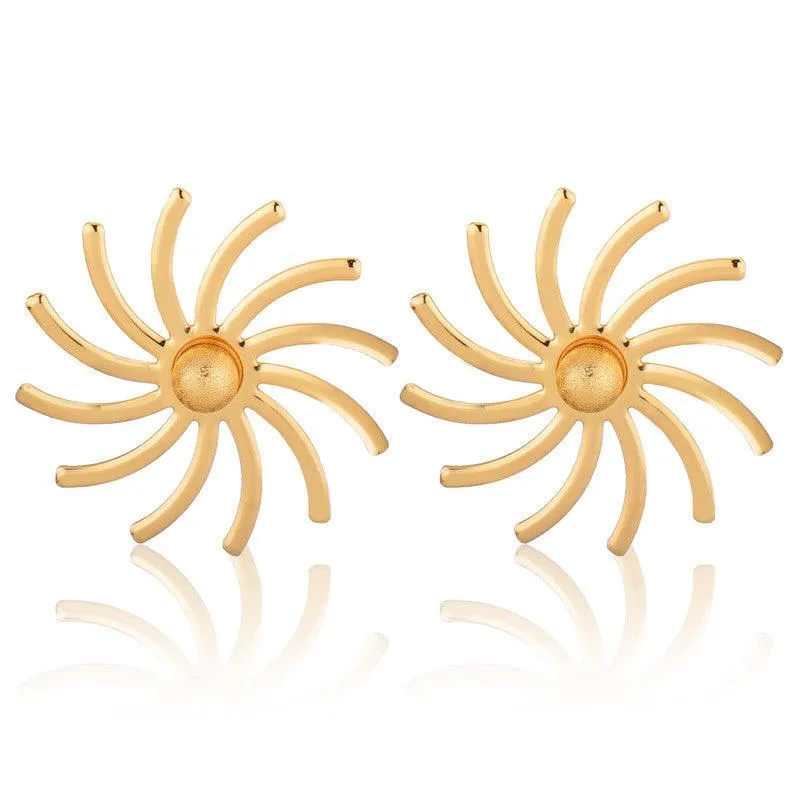 Golden Big Stone Sun Shaped Earrings