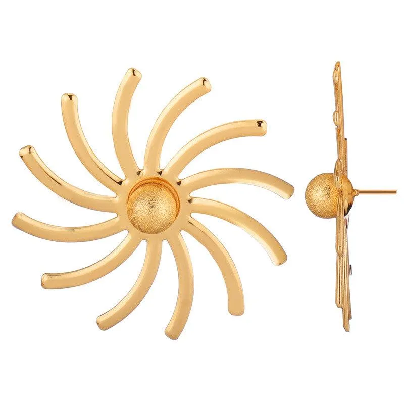 Golden Big Stone Sun Shaped Earrings