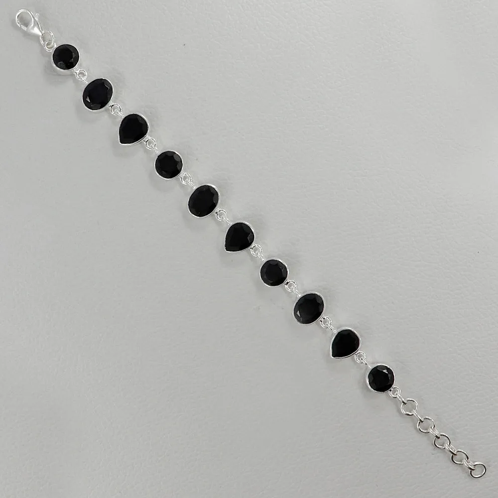 Gorgeous Black Onyx Cut Stone Silver Bracelets Jewelry