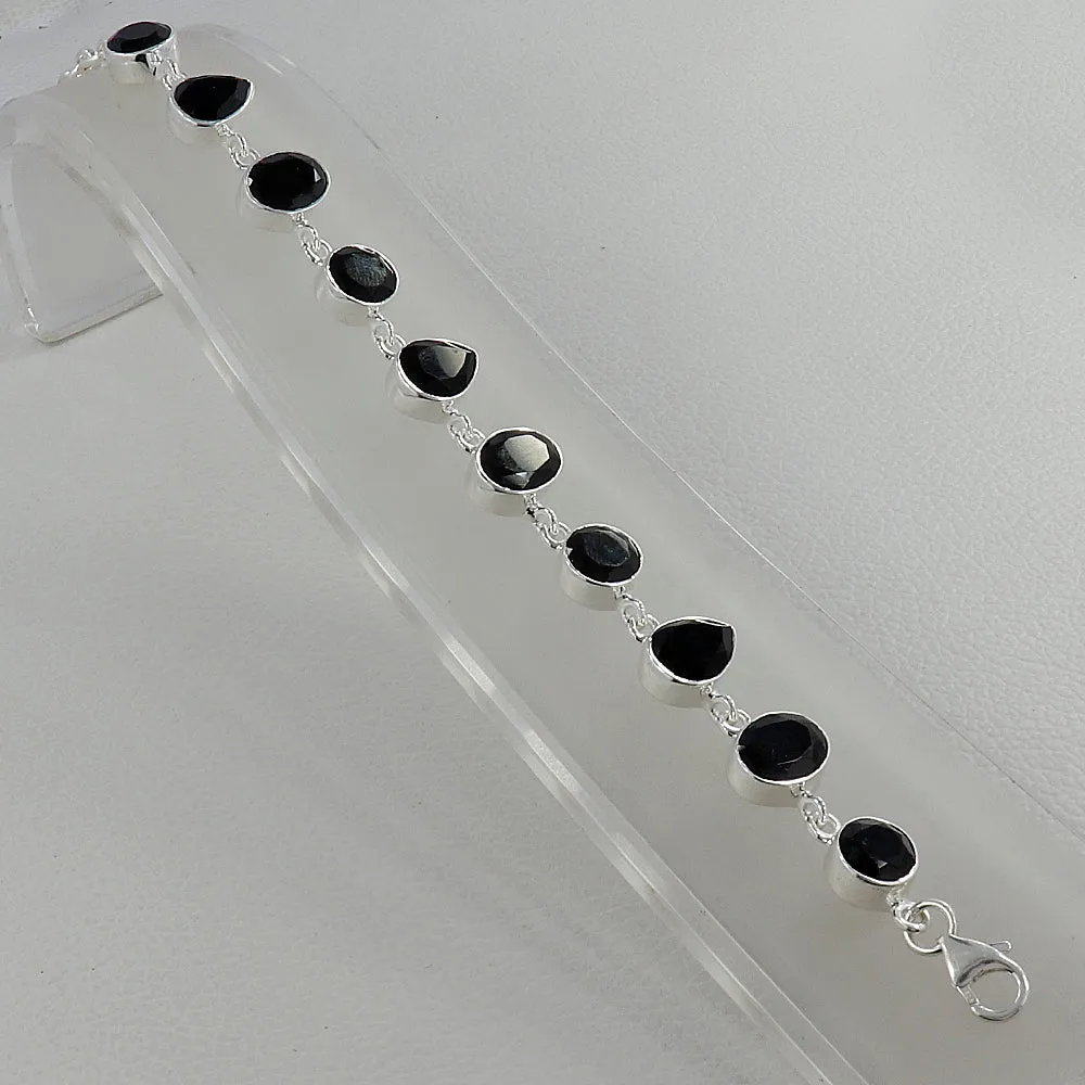 Gorgeous Black Onyx Cut Stone Silver Bracelets Jewelry