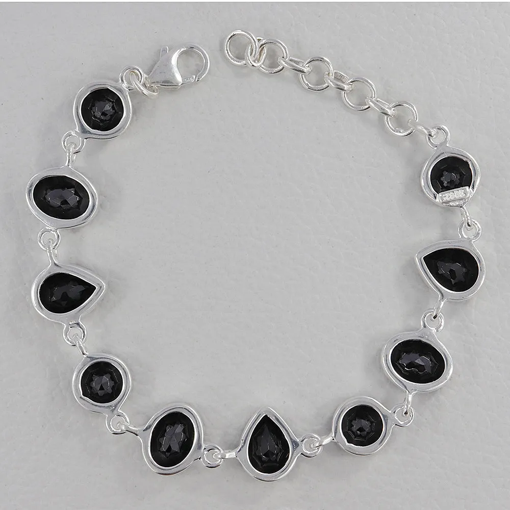 Gorgeous Black Onyx Cut Stone Silver Bracelets Jewelry