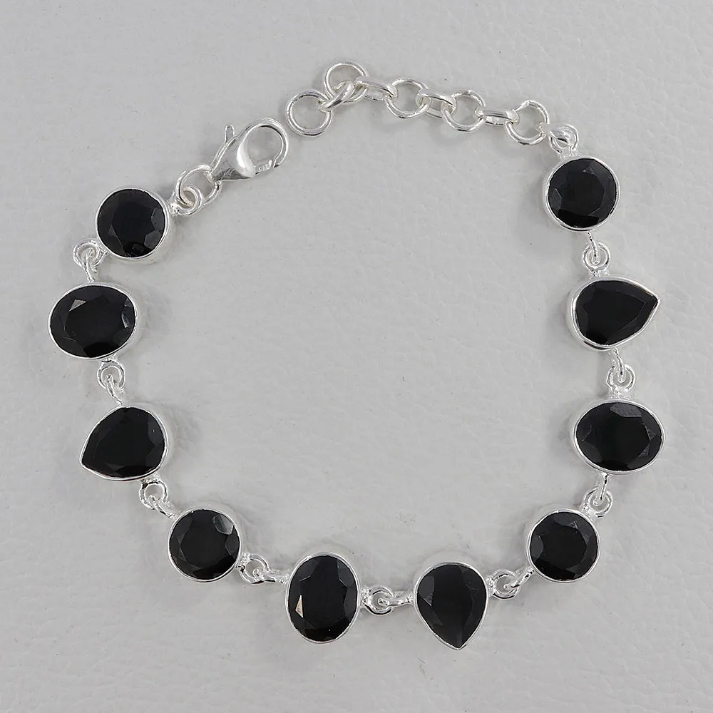 Gorgeous Black Onyx Cut Stone Silver Bracelets Jewelry