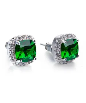 Green Austrian Crystal Princess Halo Stud Earrings - Hypoallergenic & Comfort Fit in 18K