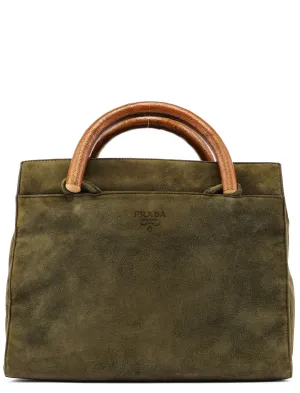 Green Suede Wood Handle Bag