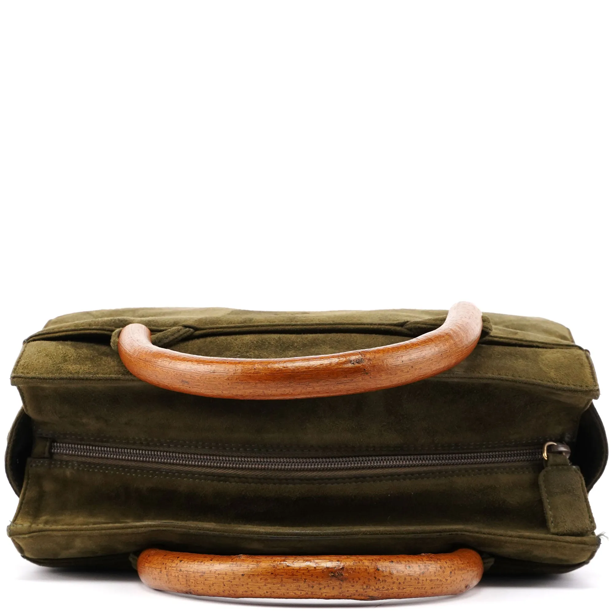Green Suede Wood Handle Bag