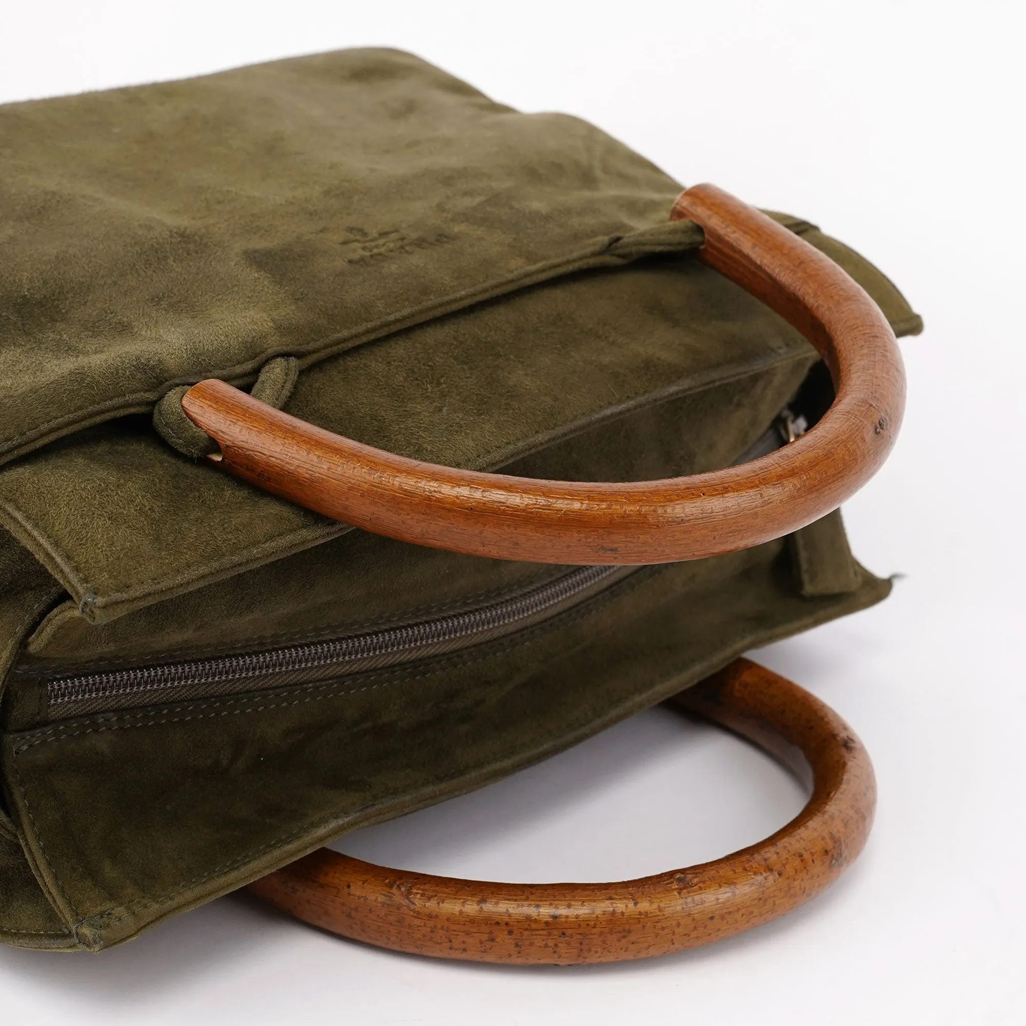 Green Suede Wood Handle Bag