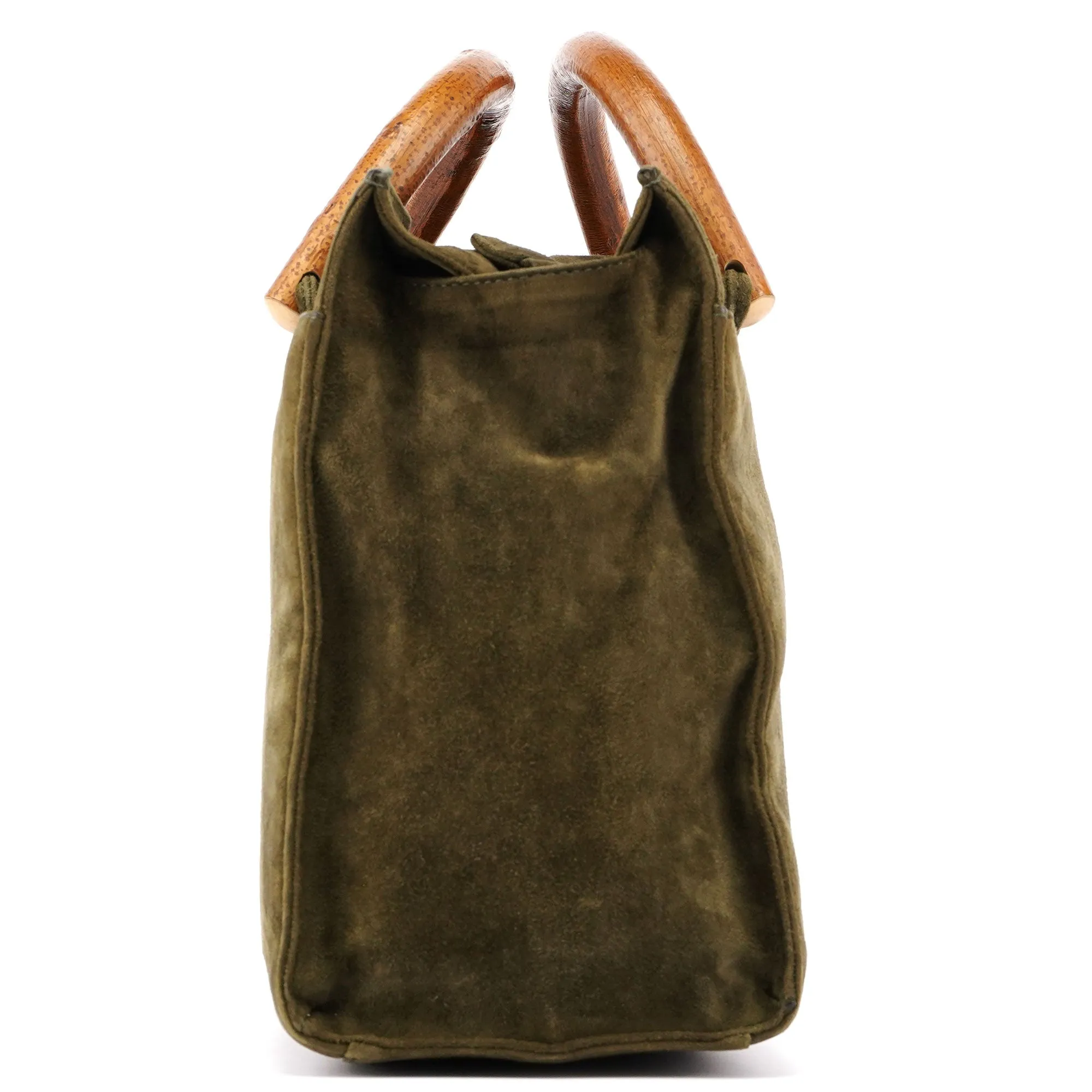 Green Suede Wood Handle Bag