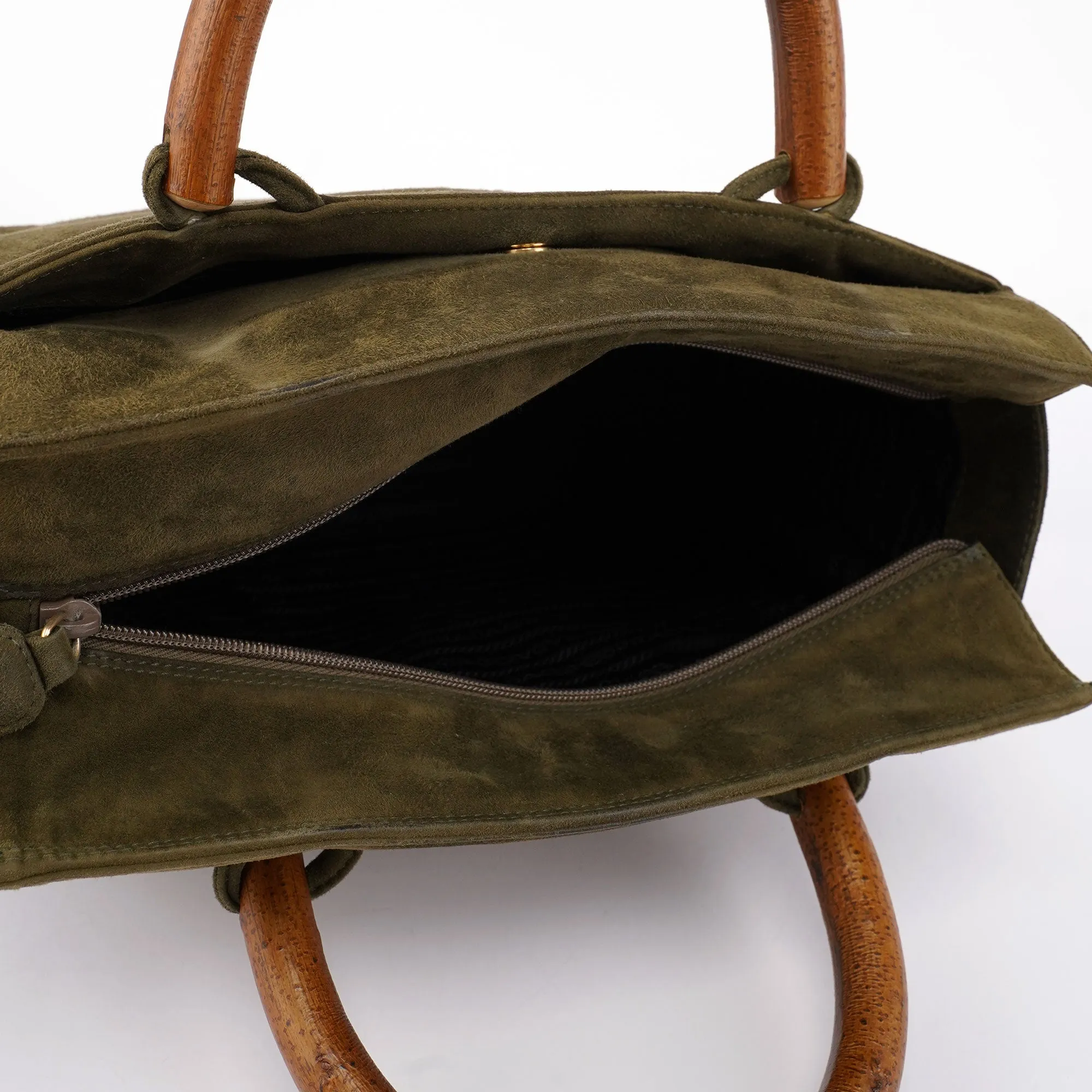 Green Suede Wood Handle Bag