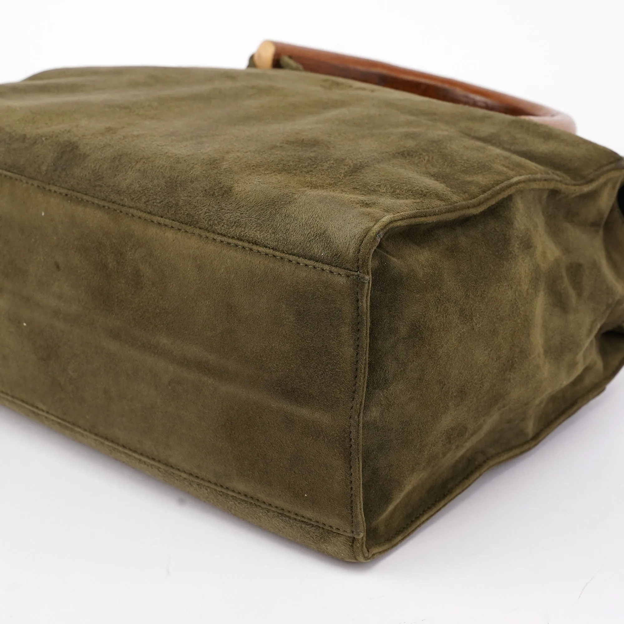 Green Suede Wood Handle Bag