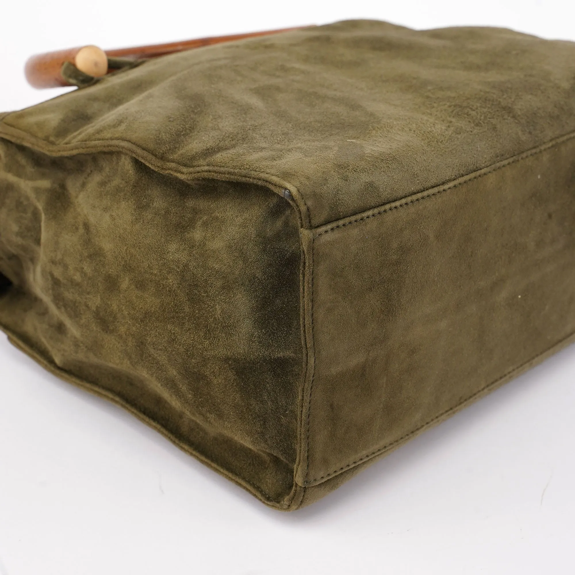 Green Suede Wood Handle Bag
