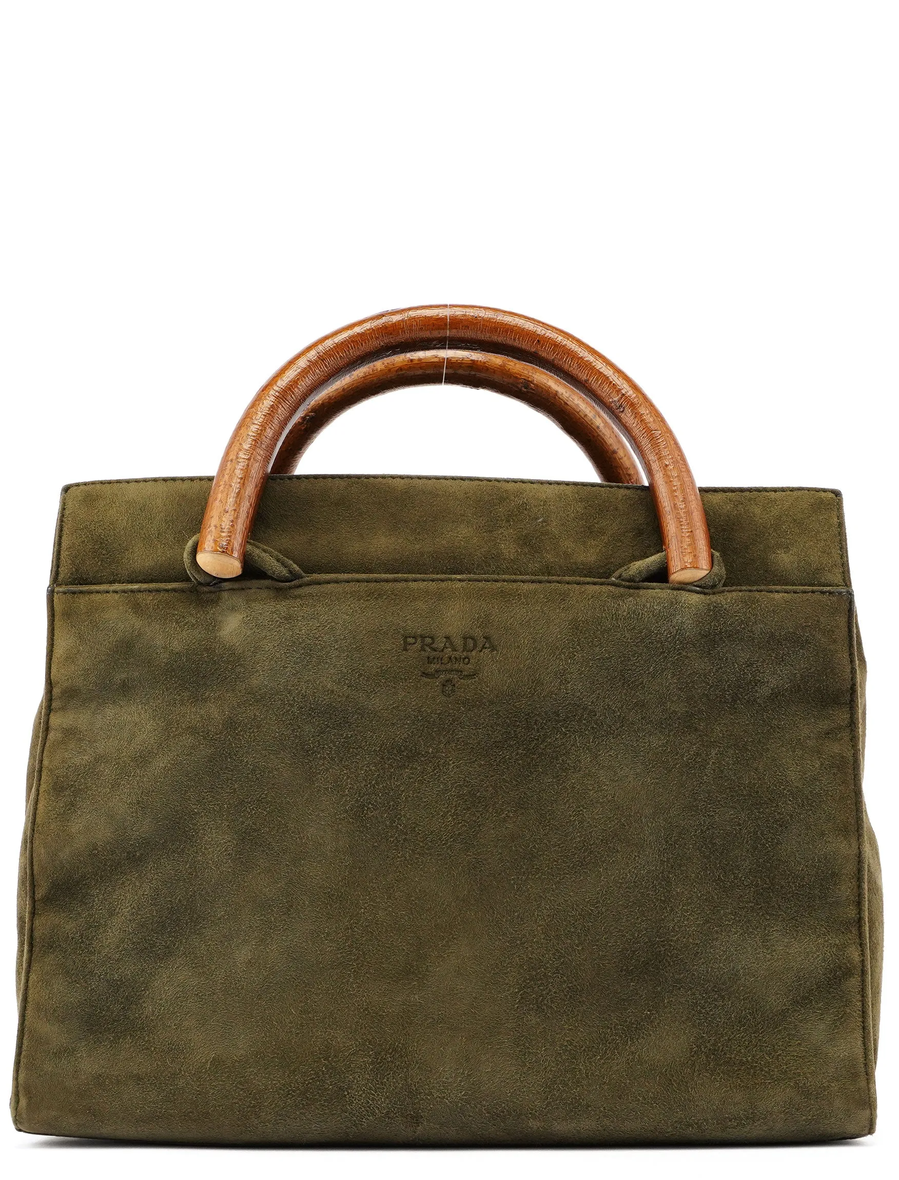 Green Suede Wood Handle Bag