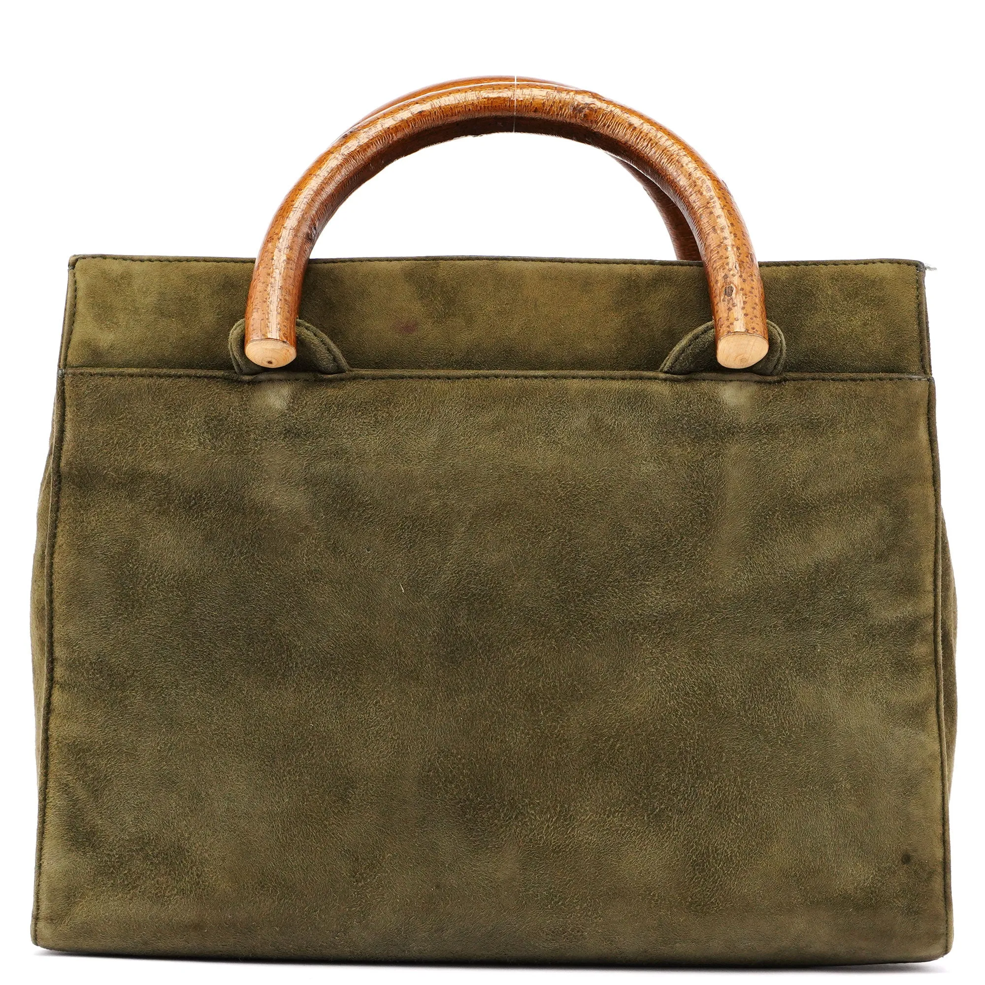 Green Suede Wood Handle Bag
